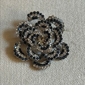 Elegant Black and Silver Floral Brooch
